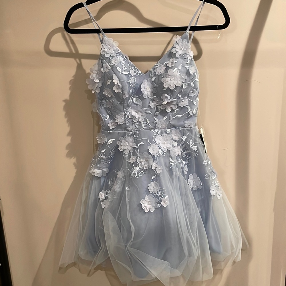Gorgeous Blue Floral Mini Homecoming dress